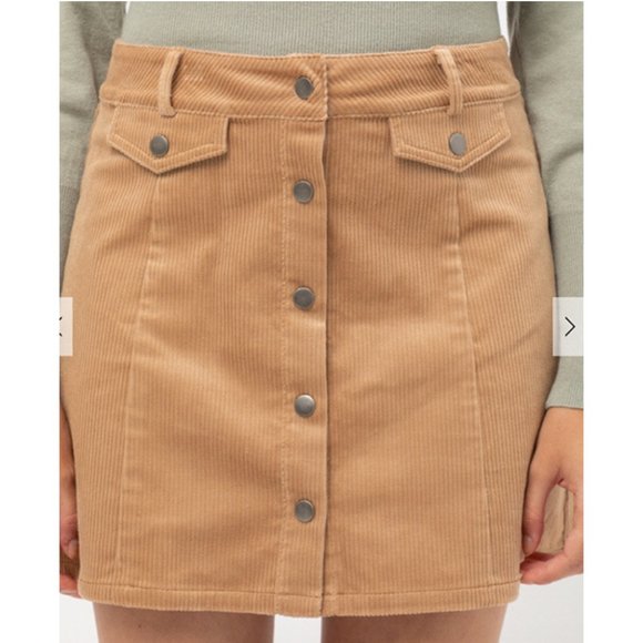 Boho Corduroy Button-Down Mini Skirt {Montrez} - Picture 2 of 4